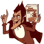 Count Chocula holding cereal box