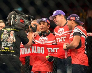 Jose Aldo & team celebrate UFC 163 win - Jason Silva-USA TODAY Sports
