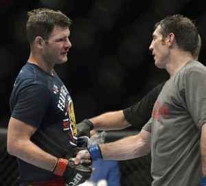 michael bisping & tim kennedy shake hands at tuf nations finale