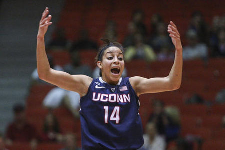  UConn guard Bria Hartley reacts after a play during the first half against the Houston Cougars at Hofheinz Pavilion. 