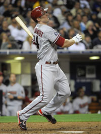  Paul Goldschmidt #44 of the Arizona Diamondbacks hits a solo home run during the sixth inning of a baseball game against the San Diego Padres at Petco Park on September 24, 2013 in San Diego, California. 