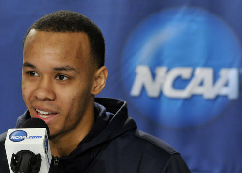  UConn's Shabazz Napier speaks to the media on Saturday. 