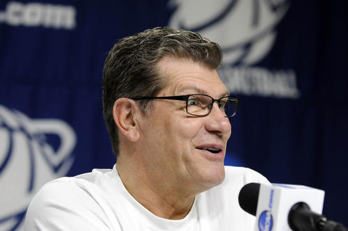 UConn head coach Geno Auriemma responds to a reporter's question during a press conference at the Pinnacle Bank Arena Friday.