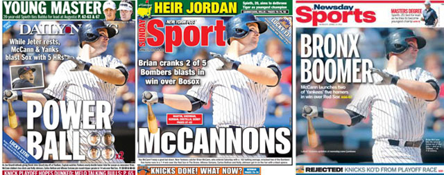 NY Daily News, NY Post and Newsday sports covers for Sunday, April 13, 2014
