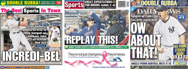 Boston Herald, NY Post and NY Daily News sports covers for Monday, April 14, 2014