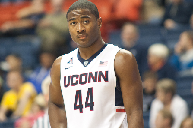 UConn G #44 Rodney Pervis looks on during the exhibition game against Southern Connecticut.