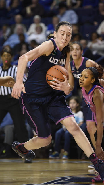 UConn forward Breanna Stewart drives to the basket against Tulsa center Autura Campbell, left, and guard Ashley Clark at the Reynolds Center Saturday.