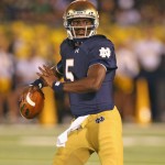 SOUTH BEND, IN - SEPTEMBER 06:  Everett Golson #5 of the Notre Dame Fighting Irish passes against the Michigan Wolverines at Notre Dame Stadium on September 6, 2014 in South Bend, Indiana. Notre Dame defeated Michigan 31-0.  (Photo by Jonathan Daniel/Getty Images)