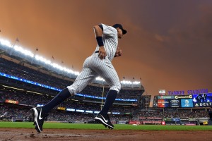 NEW YORK, NY - AUGUST 12: Alex Rodriguez #13 of the New York Yankees runs onto the field to warm up before the game against the Tampa Bay Rays at Yankee Stadium on August 12, 2016 in New York City. (Photo by Drew Hallowell/Getty Images)