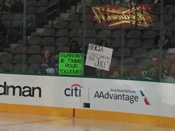 Fan holds up an extremely inappropriate sign for Kevin Bieksa