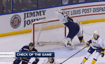 Pekka Rinne taken out by his own net